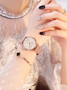 HANNAH MARTIN HANNAH Luxury Quartz Watch, 36mm Rose Gold Stainless Steel Mesh Bracelet, Matte Dial, Japanese Movement, Casual Fashion Wristwatch