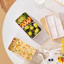 1 件 1200 毫升日式便当盒，双层隔热午餐盒，大容量，微波炉安全塑料食品容器套装，厨房，圣诞礼物 - 彩色 - 查看 6