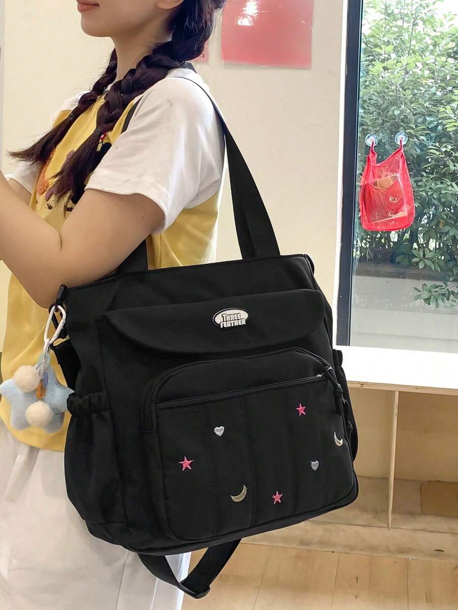 Large Capacity Unisex Tote Bag  College Style Middle School Student Schoolbag Casual Bag Crossbody Shoulder Bag Canvas Bag Slant Cross Bag,Women Bag With Dime Bag,School Bag,Large Capacity,Portable,For Teen Girls Women College Students,Perfect For Office,College,Elementary School,Middle School,High School,Work,Business,Commute,Shopping,Holiday - Multicolor - View 1