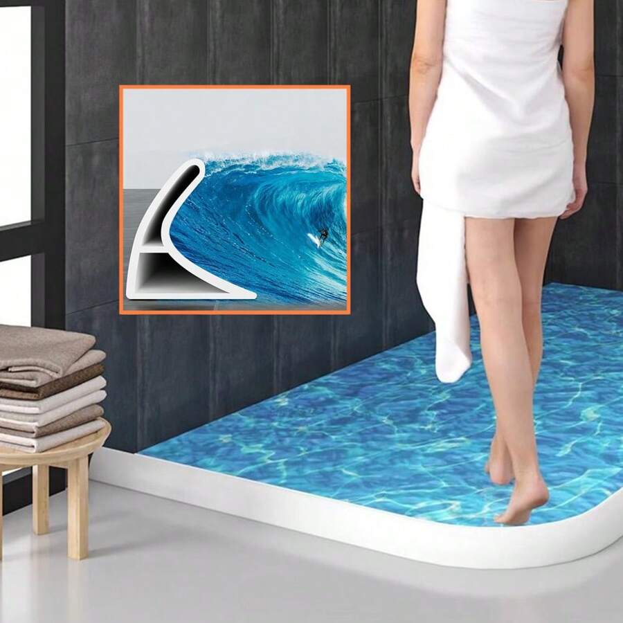 Collapsible Shower Threshold Water Dam, 39.4In/100cm, Self Adhesive Shower Edge Water Barrier Stopper, Shower Water Blocker Retention System, Dry And Wet Separation For Bathroom Kitchen Countertop Sink Home Bathroom Decor Fall Decor Back To School