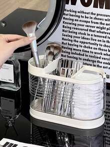 1pc Cream-Color Cosmetic Brush Holder Makeup Organizer Desk Storage - Multicolor - View 4