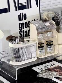 1pc Cream-Color Cosmetic Brush Holder Makeup Organizer Desk Storage - Multicolor - View 5