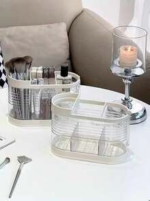 1pc Cream-Color Cosmetic Brush Holder Makeup Organizer Desk Storage - Multicolor - View 2