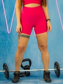 Kit 2 Women's Textured Bubble Shorts Academia Fitness - 玫紅色 - 查看 4