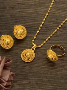 3入組24k金女性珠寶套裝,傳統珠寶套裝,婚禮派對禮物 - 金黃色 - 查看 2