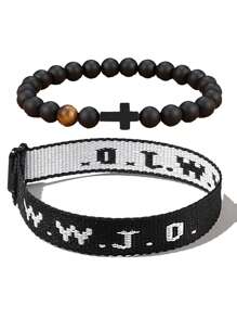 suteyi 2PCS WWJD Christian Bracelet Pack For  Men, Christian Jesus Gifts Adjustable Wristbands