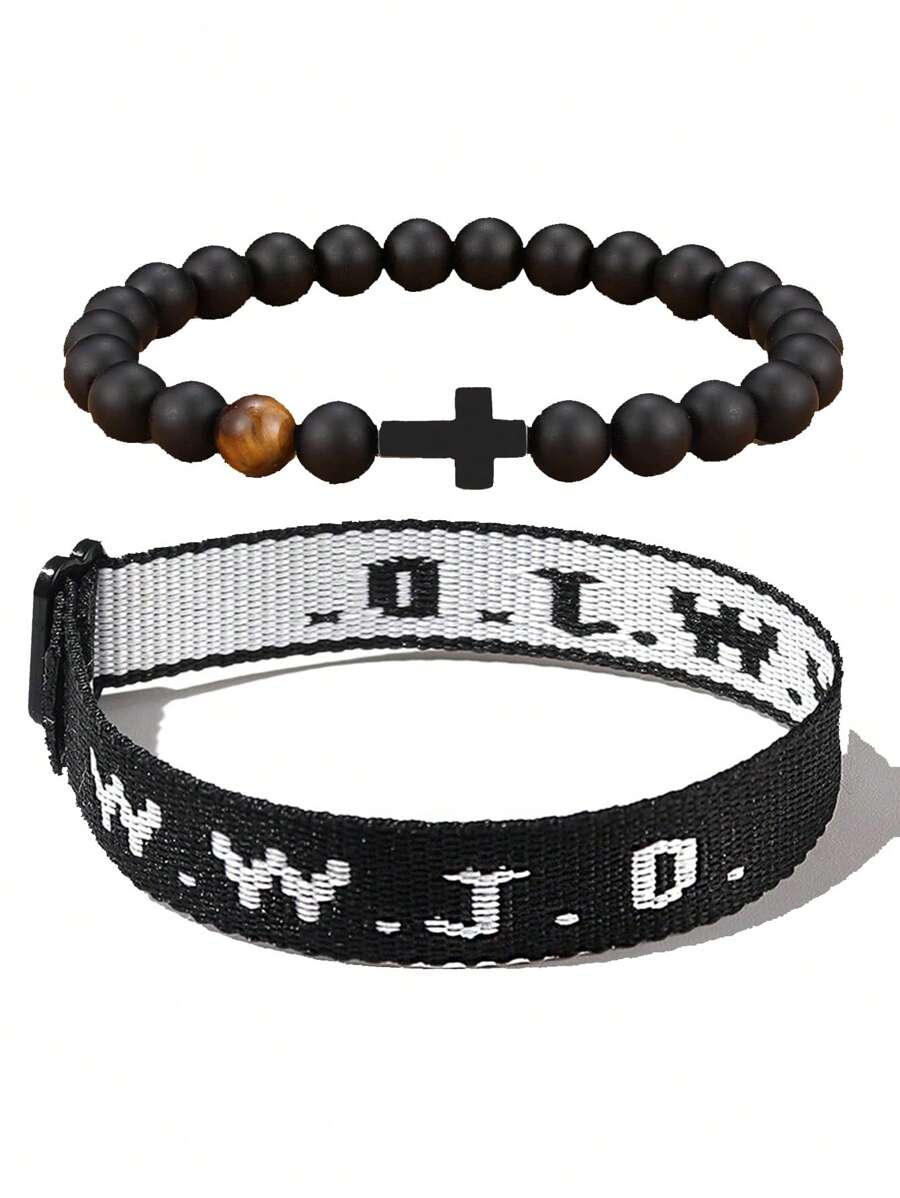 suteyi 2PCS WWJD Christian Bracelet Pack For  Men, Christian Jesus Gifts Adjustable Wristbands