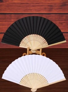 1 pieza Abanico de papel plegable, abanico de mano liso para decoración de fiesta, arte de abanicos DIY - Blanco - Ver 6