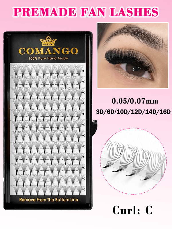 CoMango 120/240 abanicos 0.05/0.07mm extensiones de pestañas en abanico premontadas 3D 6D 10D 12D 14D 16D con base puntiaguda, pestañas postizas de volumen ruso suave de visón falso