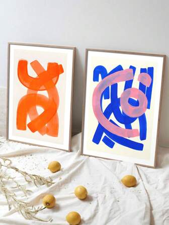 2 piezas/set Pintura decorativa abstracta minimalista moderna para gabinete de cabecera de sala de estar, sin marco