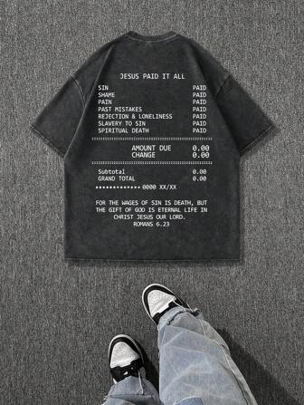 Camiseta de manga corta con cuello redondo para hombres, con letras desgastadas y estampado de personaje de dibujos animados divertido