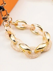 1pc Gold/Silver Color Chain Short Wrist Strap Phone Case Lanyard - Multicolor - View 3