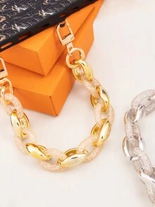 1pc Gold/Silver Color Chain Short Wrist Strap Phone Case Lanyard - Multicolor - View 2