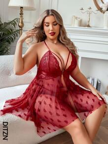 DITZN Plus Size Women's Erotic Sexy Dress Lace Pajamas Pajamas Homewear (Free Thong) For Rave