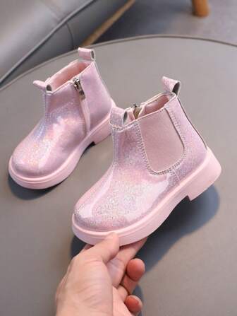 1pair Baby Girl Side-Zip Up PU Anti-Slip  Boots, Fashion Infant Ankle Boots Suitable For Autumn & Winter