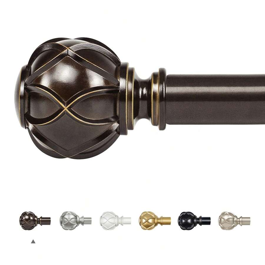 1pc Long Curtain Rods For Windows, Long Heavy Duty Curtain Rod, 7/8 Inch Adjustable Drapery Rods With Netted Texture Finials, Bronze/Silver/Black/Gold/White - 古董青銅 - 查看 1