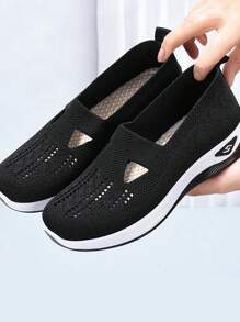 Zapatos Deportivos Informales Sin Cordones, Planos, Cómodos Y Transpirables Para Mujer, Diseño Versátil - Negro - Ver 5