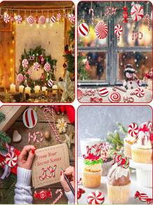 12 件木制拐杖糖圣诞树装饰品，多色薄荷木装饰品，圣诞节