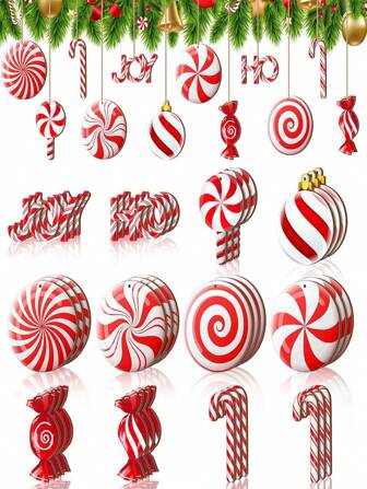 12pcs Wooden Candy Cane Christmas Tree Ornaments, Multicolored Mint Wood Decorations,Christmas