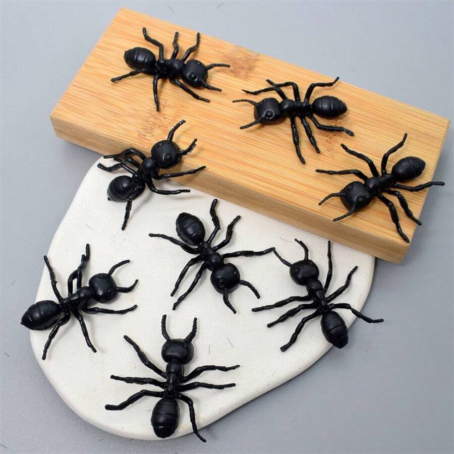 8pcs Realistic Fake Ant Toys, Halloween Decoration, Prank Insect Toy Models