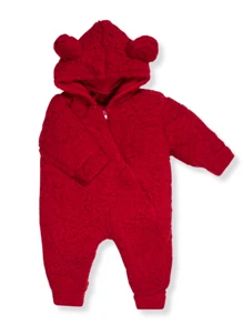 Winter Baby Romper Plush Sheepskin Boy Girl - 紅色 - 查看 2