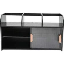 HOHOBLA LOYALHEARTDY-BTG Bamboo Storage Cabinet For Countertop, Small Pantry Sideboard With Sliding Doors 3 Open Compartments Dining Cupboard Organizer Shelf For Kitchen Black[Best Gift For Family&Friends] - màu đen - Xem 5
