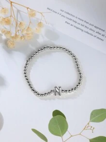 Tsnamer 1 件泡泡串珠字母银手链 26 个字母 A-Z 个性化名字女士精致字母充气名字个性化珠宝礼物 - 手鍊 - 查看 11