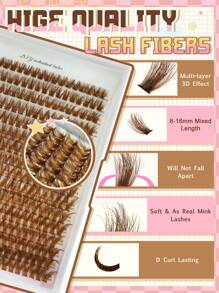 320 piezas Racimos de pestañas individuales esponjosas marrones 60D Rizo D 8-16mm Pestañas mixtas extra gruesas de aspecto natural y ultra suaves y súper ligeras Kit de extensiones de pestañas postizas con herramienta de maquillaje Pinzas para pestañas y cepillo para pestañas para uso personal en casa o en movimiento para vida diaria, boda, citas, fiestas, festivales de música y Halloween