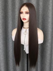 13x4 Black Brown Natural Straight Synthetic Hair Lace Front Wig, Pre-Plucked Hairline No Glue, Heat Resistant Fiber, Soft & Straight For Women - Black Brown - View 6