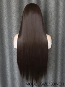 13x4 Black Brown Natural Straight Synthetic Hair Lace Front Wig, Pre-Plucked Hairline No Glue, Heat Resistant Fiber, Soft & Straight For Women - Black Brown - View 9