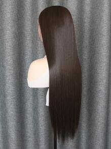 13x4 Black Brown Natural Straight Synthetic Hair Lace Front Wig, Pre-Plucked Hairline No Glue, Heat Resistant Fiber, Soft & Straight For Women - Black Brown - View 8