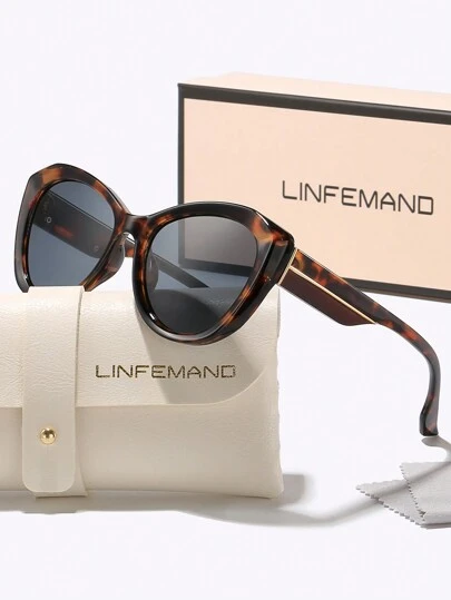  LINFEMAND 时尚超大猫眼装饰时尚眼镜，复古风格，适合女性，适合驾驶、海滩、派对、旅行、节日礼物，撞色波西米亚风格度假氛围，适合夏季海滩度假、户外、旅行，豹纹玳瑁波西米亚风格猫眼镜框，适合度假、海滩、旅行