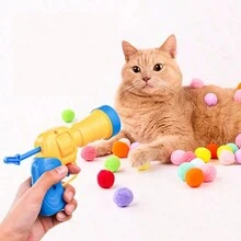 1pc Plush Ball Launcher Plastic Cat Interactive Toy With Random Color Plush Pompom Balls For Cats Kittens - Multicolor - View 3