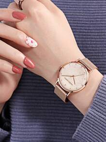 HANNAH MARTIN HANNAH Luxury Quartz Watch, 36mm Rose Gold Stainless Steel Mesh Bracelet, Matte Dial, Japanese Movement, Casual Fashion Wristwatch