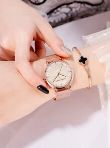 HANNAH MARTIN HANNAH Luxury Quartz Watch, 36mm Rose Gold Stainless Steel Mesh Bracelet, Matte Dial, Japanese Movement, Casual Fashion Wristwatch