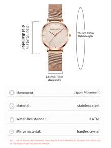 HANNAH MARTIN HANNAH Luxury Quartz Watch, 36mm Rose Gold Stainless Steel Mesh Bracelet, Matte Dial, Japanese Movement, Casual Fashion Wristwatch