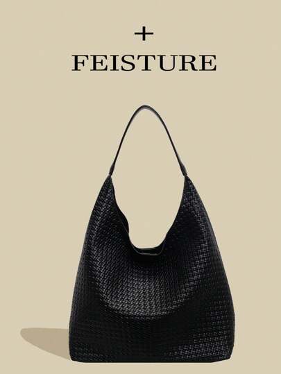 1 件 FEISTURE 女士纯色 PU 腋下单肩包大容量手提包，适合女孩、女士、大学生、职场新人和白领，非常适合工作、商务、通勤、上学