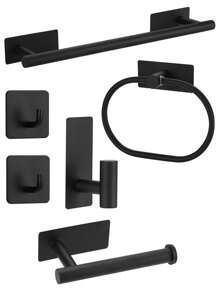 OBOVAY 6pcs Bathroom Hardware Set - Towel Rack, Towel Ring, Toilet Paper Holder, Robe Hook, Wall Mounted, No Drilling Required - Multicolor - View 13