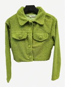 Teddy Coat With Button - màu xanh lá - Xem 1