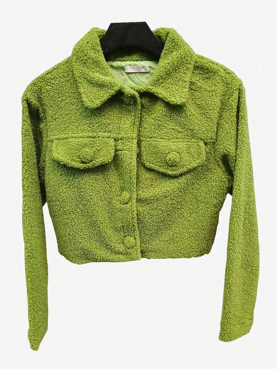 Teddy Coat With Button - màu xanh lá - Xem 1