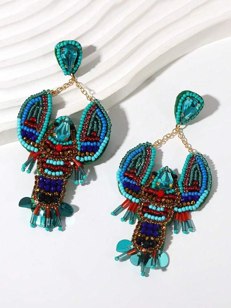 Handmade Beaded Teardrop Earrings With Seashell, Starfish, Lobster, Conch Motifs, Ocean/Beach Themed Earrings For Women, Mothers Day, Christmas, Thanksgiving, Halloween, Wedding, Rave/Dance Party/Daily/Beach Accessories, Anniversary, Valentine's Day, Boho Jewelry, Birthday, Bridesmaid Gift - Multicolor - View 5