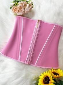 乳胶束腰带，女式双层压缩束腰带，带拉链 - 粉色 - 查看 6