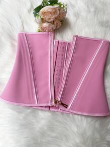 乳胶束腰带，女式双层压缩束腰带，带拉链 - 粉色 - 查看 8