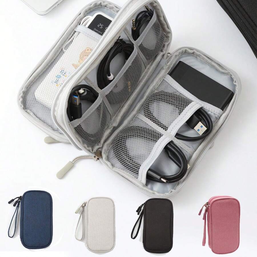 1Pc Simple Data Cable Organizer Bag Charging Cable Organizer Bag Digital Organizer Bag Double Layer Travel Organizer Bag For Office Back To School