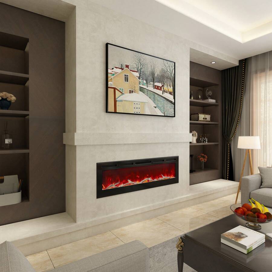 MONDAWE 4780 BTU Wall-Mounted/Built-In Electric Fireplace Insert With Double Overheat Protection & Remote Control - Black-60Inch - View 1