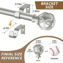 1pc Long Curtain Rods For Windows, Long Heavy Duty Curtain Rod, 7/8 Inch Adjustable Drapery Rods With Netted Texture Finials, Bronze/Silver/Black/Gold/White - 古董銀 - 查看 4