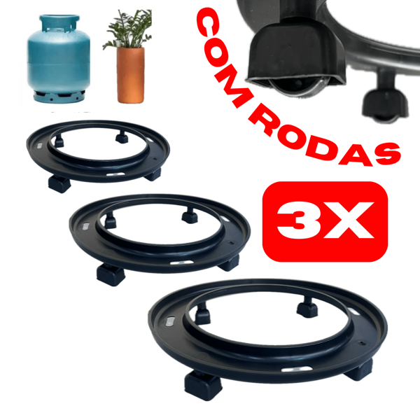 Kit 3 Suportes para Botijão de Gás Com Rodas Base Bujão de Gás Organizador Pé Base Botijão Gás Com Rodinhas