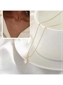 1pc Women's Diamond Necklace, Emerald Birthday Stone Necklace, Women's Mother Exquisite Gold Necklace, Blue Green Cubic Zirconia Pendant Necklace, Women's Jewelry Birthday Gift - Multicolor - View 4