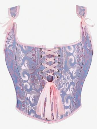 Corset Top Shapewear Bustier Camisole, Jacquard Fashion Strapless Shaper Vest With Criss-Cross Back Tie, Suitable For Costume Party Outerwear