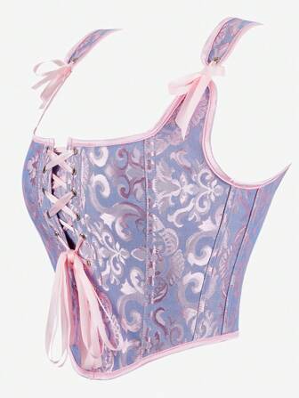 Corset Top Shapewear Bustier Camisole, Jacquard Fashion Strapless Shaper Vest With Criss-Cross Back Tie, Suitable For Costume Party Outerwear